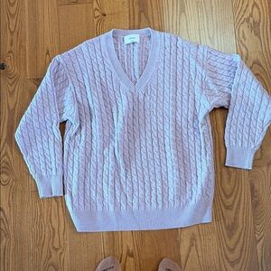 Aritzia Lavender V-Neck Cable Knit Sweater